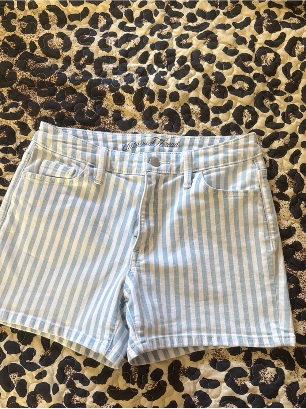Universal Thread Light Blue & White Striped Denim Shorts